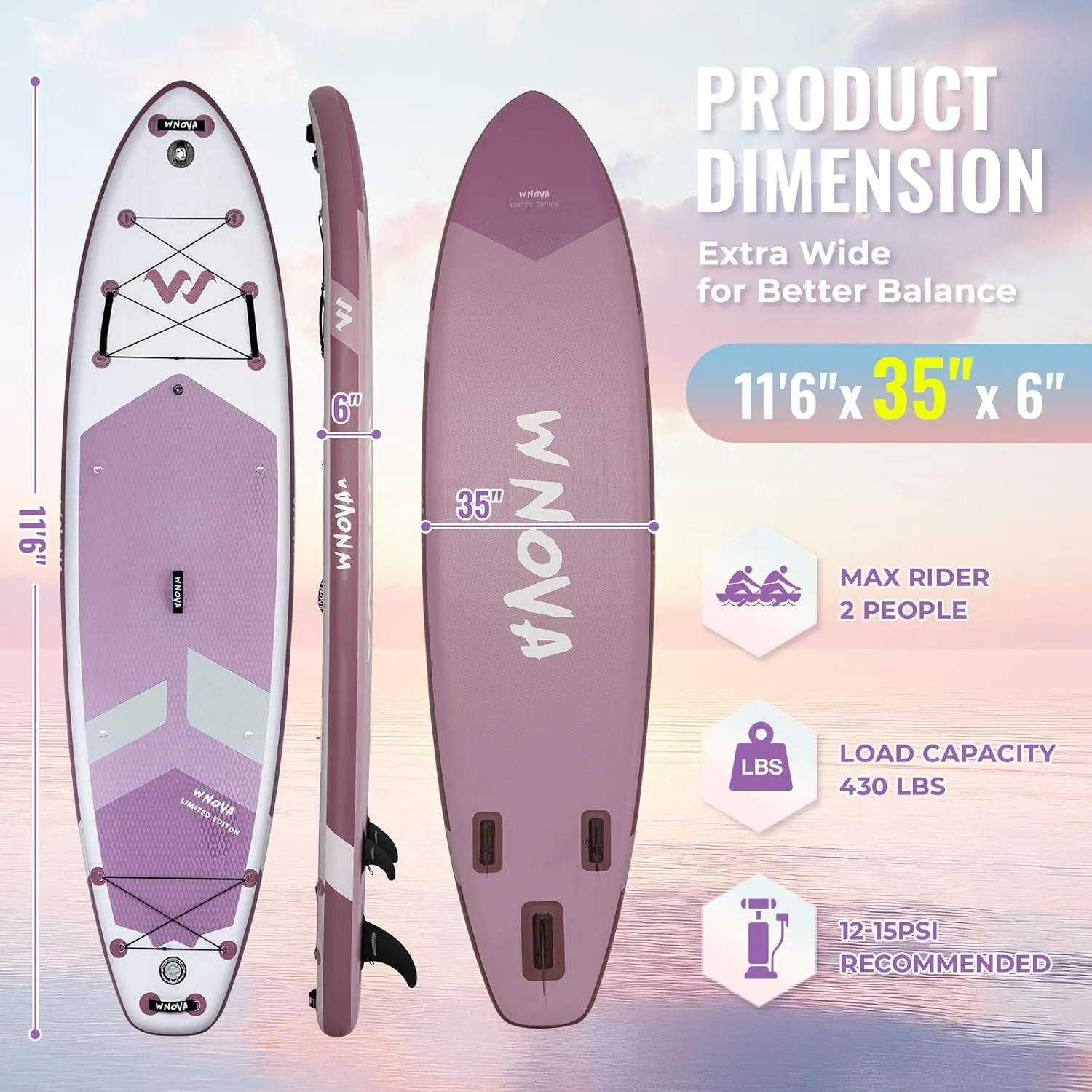 11'6"x35" Extra Wide Stand Up Paddle Board Inflatable for All Levels, 430LBS Capacity SUP Paddleboard with Complete Accessories, Double Acton Pump, Blow Up Paddle Board for Family