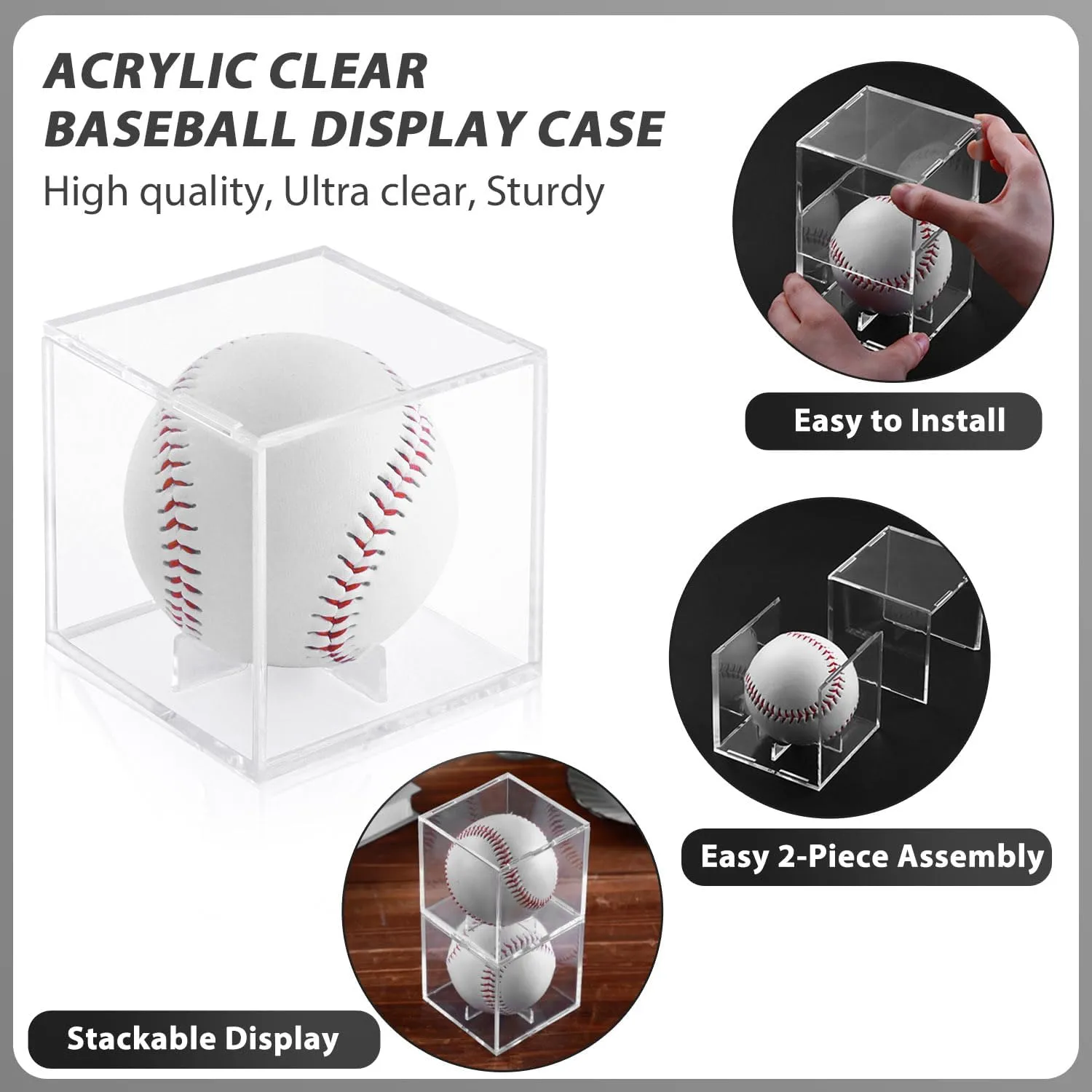 12 Pack Baseball Display Case, UV-Blocking Baseball Case Display for Balls, 3.2 Inch Cube Clear Softball Holder Box, Signed Baseballs Protector for Collectibles, Memorabilia, Crystal, Tennis Ball