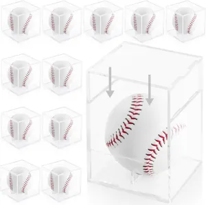 12 Pack Baseball Display Case, UV-Blocking Baseball Case Display for Balls, 3.2 Inch Cube Clear Softball Holder Box, Signed Baseballs Protector for Collectibles, Memorabilia, Crystal, Tennis Ball