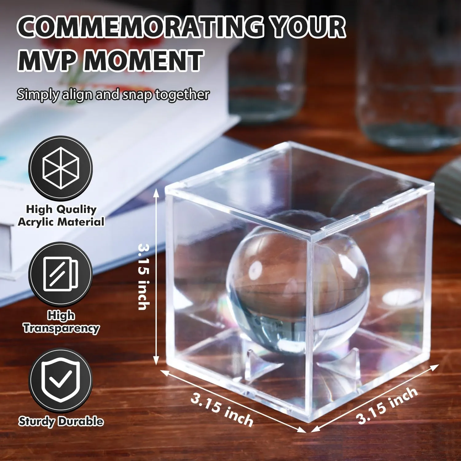 12 Pack Baseball Display Case, UV-Blocking Baseball Case Display for Balls, 3.2 Inch Cube Clear Softball Holder Box, Signed Baseballs Protector for Collectibles, Memorabilia, Crystal, Tennis Ball