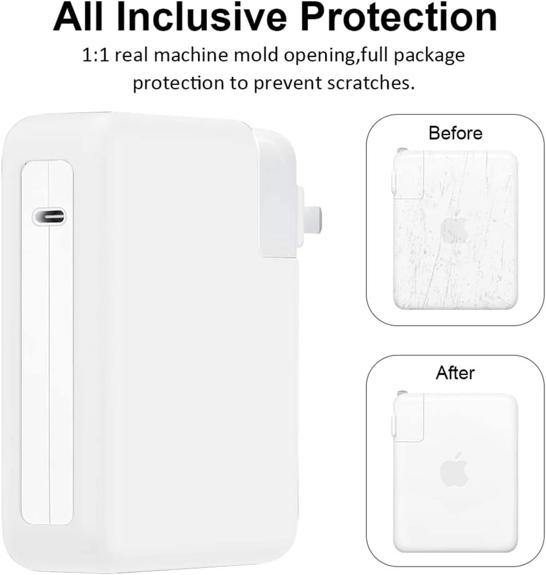 140W Soft Silicone Power Adapter Sleeve Case for 2021 2022 2023 2024 MacBook Pro 16 inch A2485 M1 A2780 M2 A2991 M3 A3186 A3403 M4 Pro/Max Chip Charger Protective Cover (140W), White