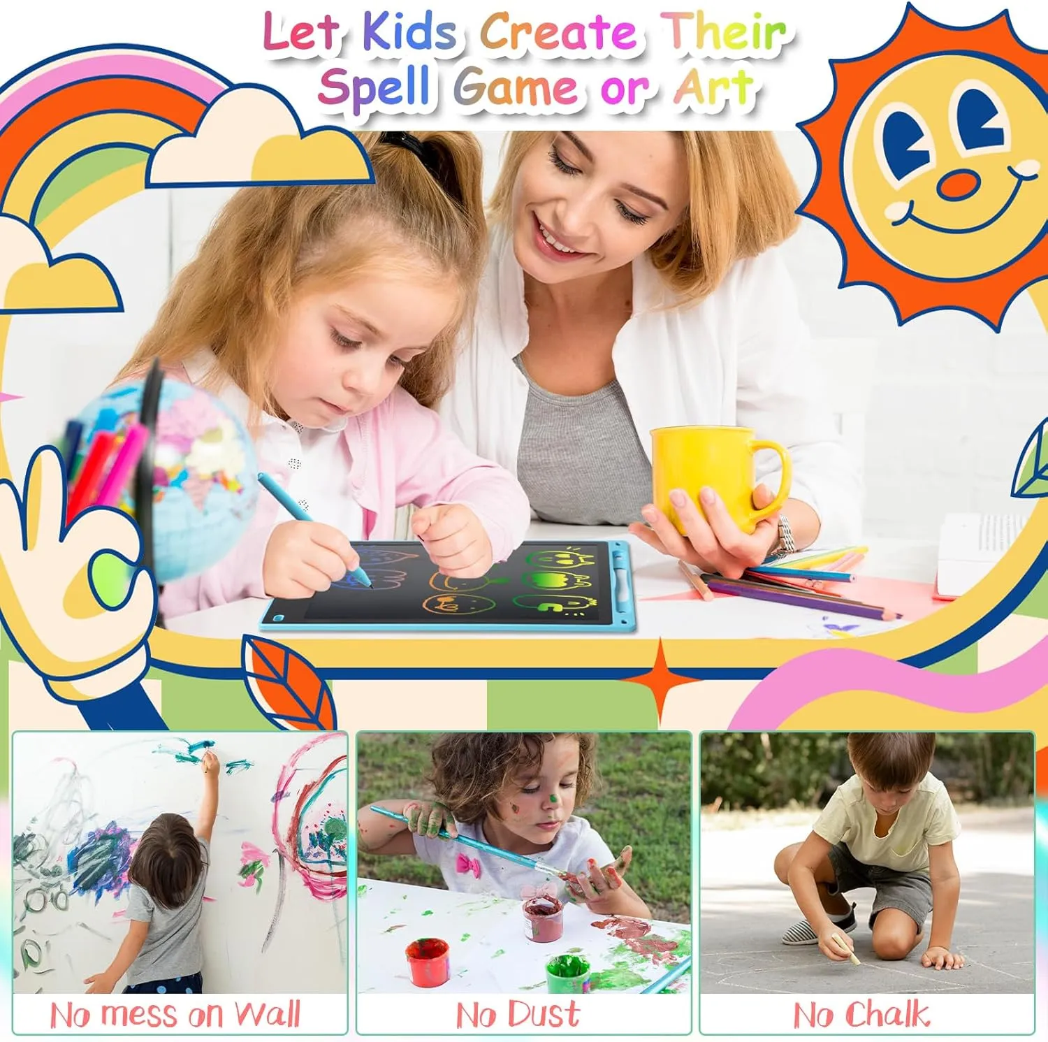 16 Inch LCD Writing Tablet - Colorful Electronic Drawing Pad & Doodle Board for Kids Ages 3-8, Erasable Educational Toy,Birthday and Christmas Gift for Girls and Boys (Blue)