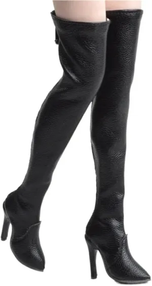 1/6 Scale Female Soldier Model Figure Doll Leather High Heels Boots for 12" Movable Doll Action Figure，Doll Miniatures Accessories Doll(Black)
