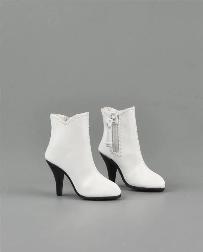 1/6 Scale Female Soldier Model Figure Doll Shoes Ankle Boots Pointed Toe High Heel Boots for 12 Inch Movable Doll Action Figure Accessories Doll(White)