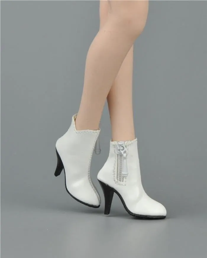 1/6 Scale Female Soldier Model Figure Doll Shoes Ankle Boots Pointed Toe High Heel Boots for 12 Inch Movable Doll Action Figure Accessories Doll(White)