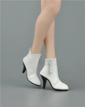 1/6 Scale Female Soldier Model Figure Doll Shoes Ankle Boots Pointed Toe High Heel Boots for 12 Inch Movable Doll Action Figure Accessories Doll(White)