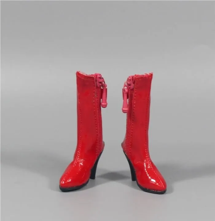1/6 Scale Female Soldier Model Figure Doll Shoes Ankle Boots Pointed Toe Mid Calf Boots for 12 Inch Movable Doll Action Figure Accessories Doll(Red)