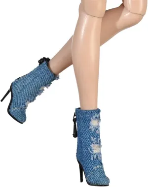 1/6 Scale Female Soldier Model Figure Doll Shoes Denim High Heel Boots for 12" Movable Doll Action Figure，Doll Miniatures Accessories Doll