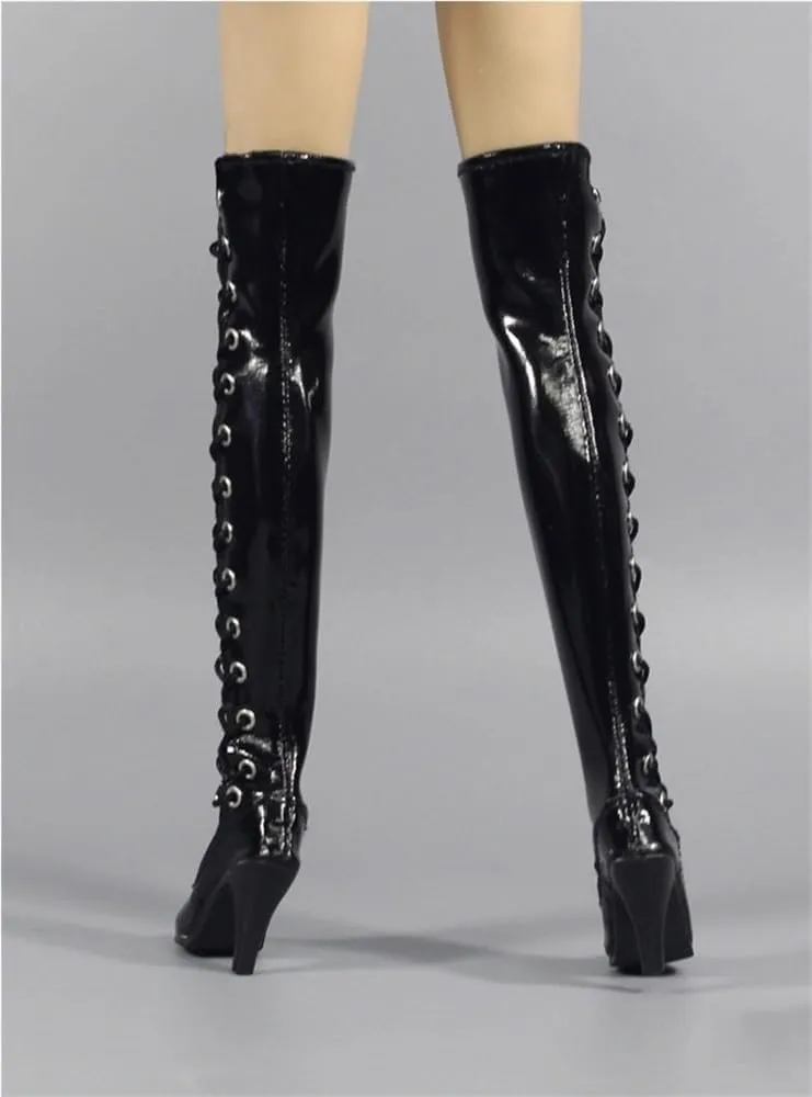 1/6 Scale Female Soldier Model Figure Doll Shoes Knee High Boots Thigh High Heel Boots for 12 Inch Movable Doll Action Figure Accessories Doll(Black)