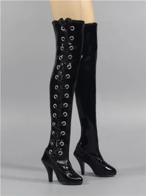 1/6 Scale Female Soldier Model Figure Doll Shoes Knee High Boots Thigh High Heel Boots for 12 Inch Movable Doll Action Figure Accessories Doll(Black)