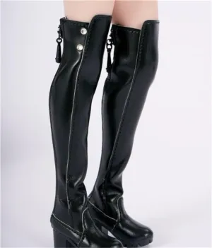 1/6 Scale Female Soldier Model Figure Doll Shoes Leather Boots Heel Knee High Boots for 12" Movable Doll Action Figure，Doll Miniatures Accessories Doll