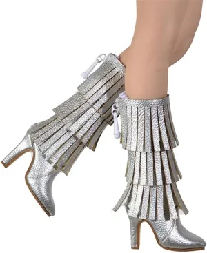 1/6 Scale Female Soldier Model Figure Doll Shoes Leather High Heels Boots KZ02 for 12" Movable Doll Action Figure，Doll Miniatures Accessories Doll(Silver)
