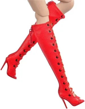 1/6 Scale Female Soldier Model Figure Doll Shoes Long Boots Sandals EE48 for 12" Movable Doll Action Figure，Doll Miniatures Accessories Doll(Red)