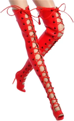 1/6 Scale Female Soldier Model Figure Doll Shoes Long Boots Sandals ER05 for 12" Movable Doll Action Figure，Doll Miniatures Accessories Doll(Red)
