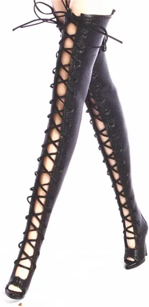 1/6 Scale Female Soldier Model Figure Doll Shoes Long Boots Sandals HF24 for 12" Movable Doll Action Figure，Doll Miniatures Accessories Doll(Black)
