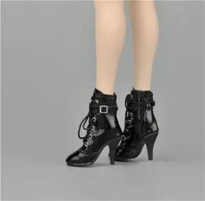 1/6 Scale Female Soldier Model Figure Doll Shoes Pointed Toe Heel Ankle Boots for 12 Inch Movable Doll Action Figure Accessories Doll(Black)