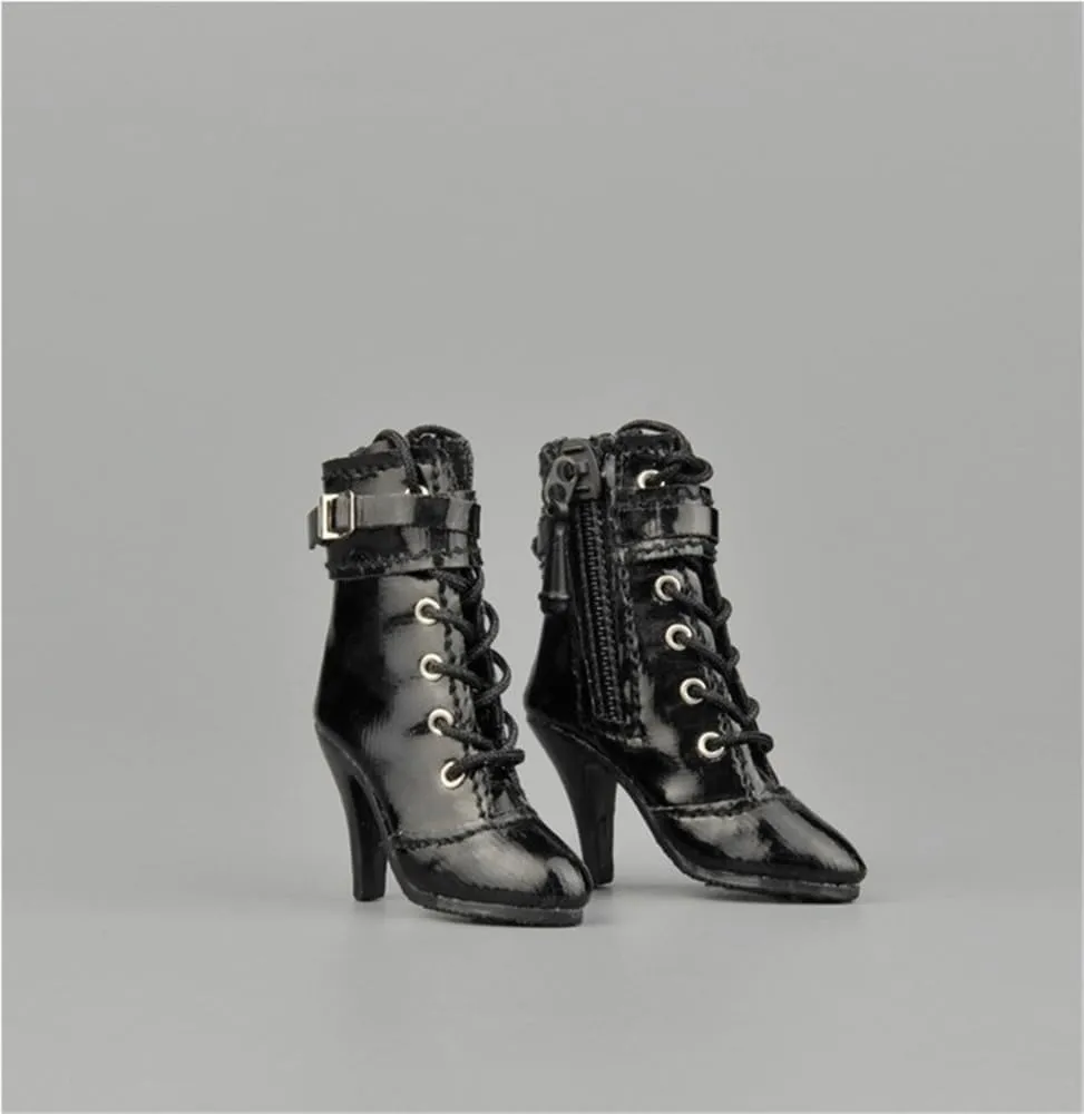 1/6 Scale Female Soldier Model Figure Doll Shoes Pointed Toe Heel Ankle Boots for 12 Inch Movable Doll Action Figure Accessories Doll(Black)