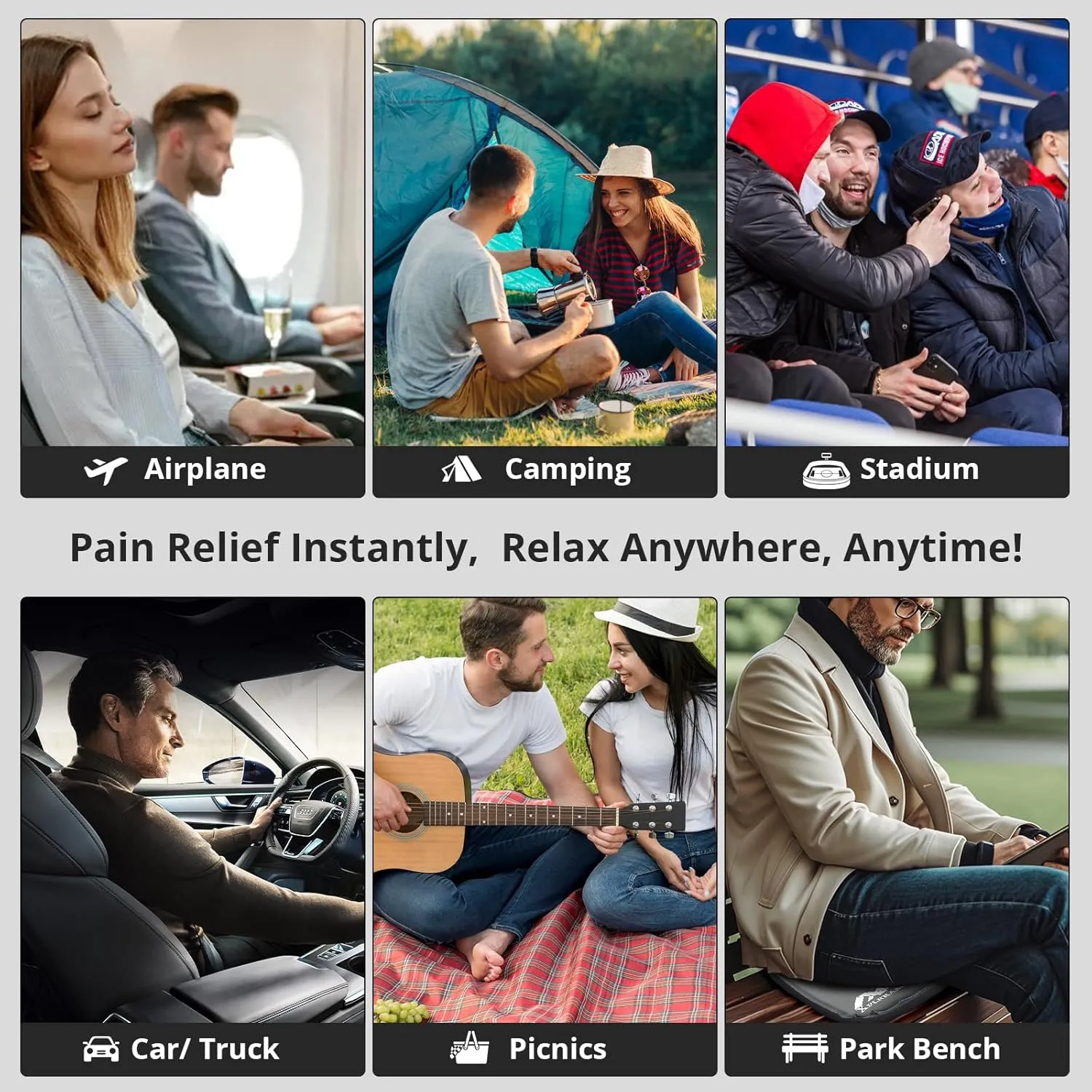 2 in Inflatable Seat Cushion for Airplane Travel Camping Hiking, Portable, Comfortable Memory Foam Seat Cushion for Stadium, Bleachers, Sports Music Events, Driver