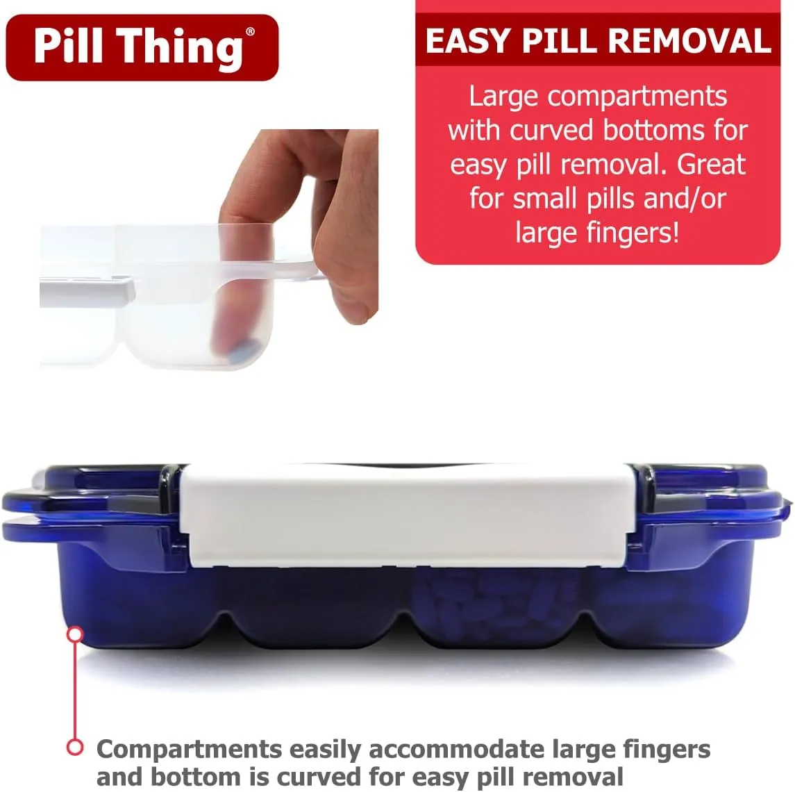20 Compartment UV Protected Large Cobalt Blue Pill Case with Airtight Seal, Spill Proof, Silicone Gasket Waterproof Med Box with Medication Map (Cobalt Blue, 20 Compartment - 2 Pack)