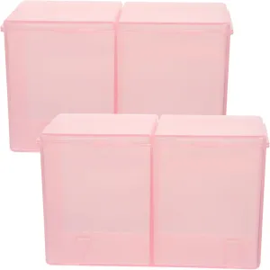 2pcs Pink Cosmetic Storage Box Durable Makeup Cotton Swab Container with Transparent Design Dustproof Organizer for Women for Cotton Pads and Makeup Accessories