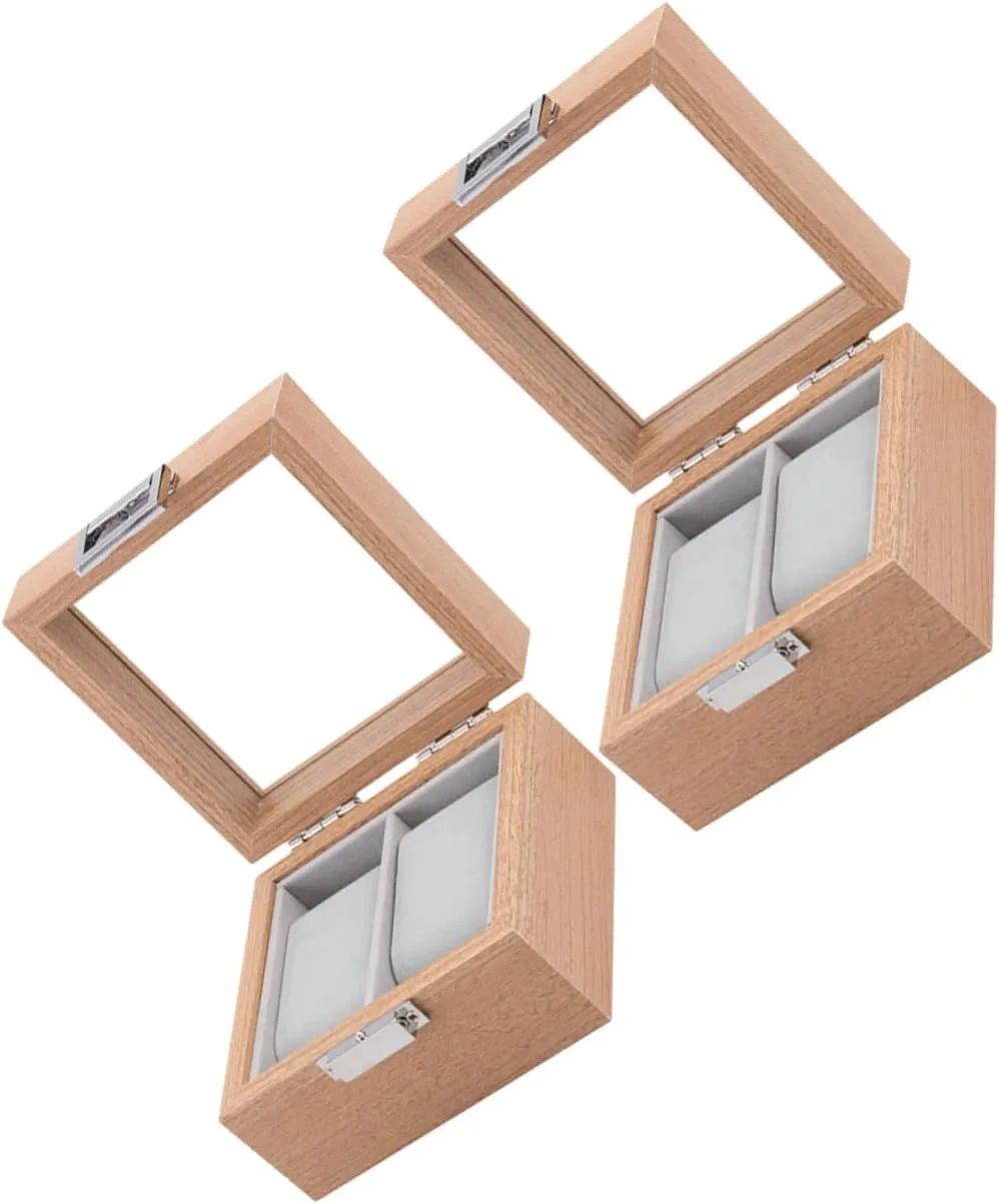 2pcs Wooden Watch Box Organizer Elegant Jewelry Display Case for Home Travel Double Slot Design for Watches Couples and Collectors