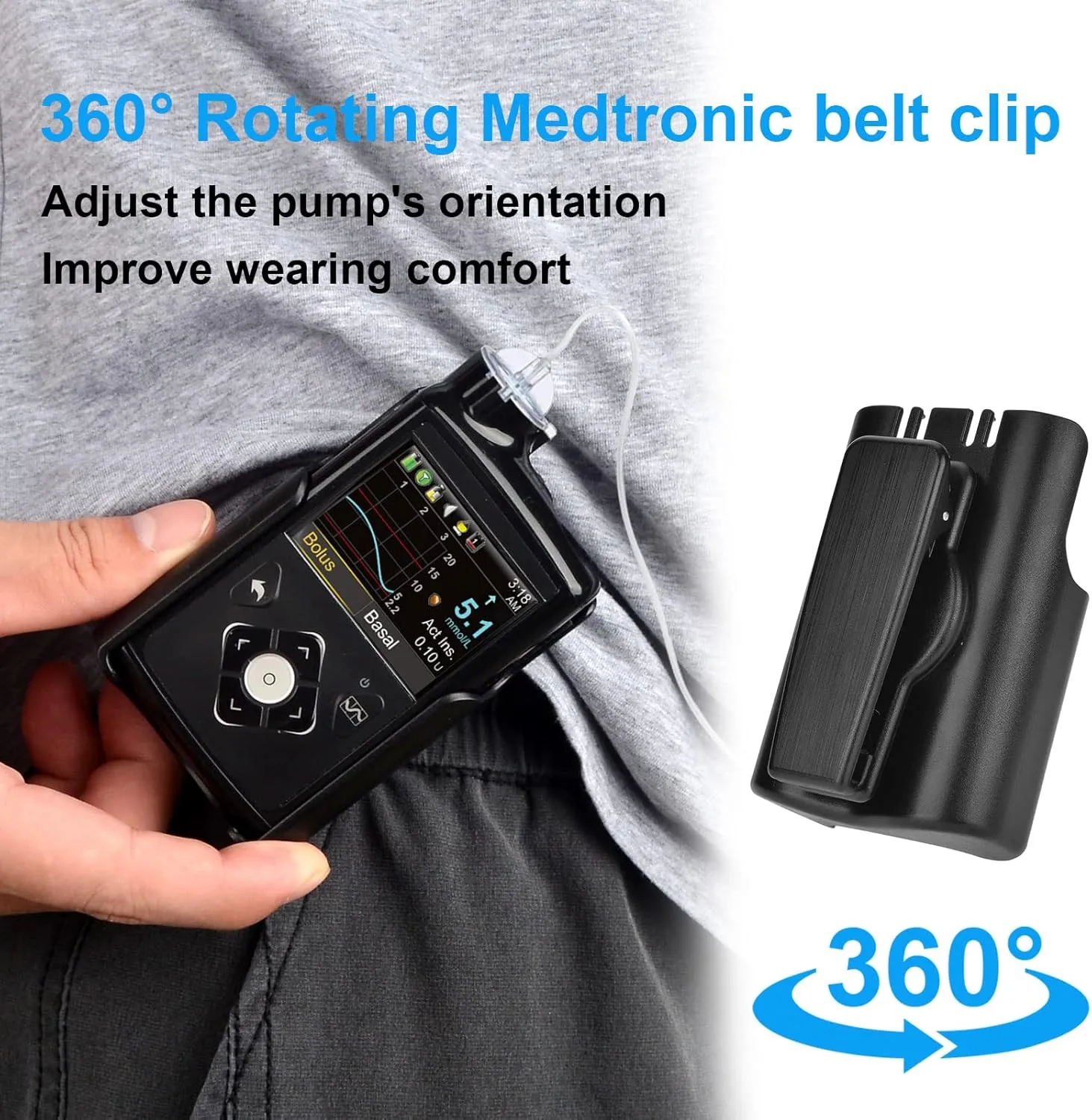 360° Rotating Insulin Pump Holder Fit for Medtronic MiniMed 780G, 670G, 770G, 630G, 640G Pumps,Insulin Pump Case Clip for Medtronic 780g Accessories,Suitable for Diabetes Insulin Management (Black)