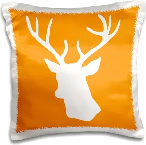 3dRose pc_179701_1 White Stag Head Silhouette on Orange Country Deer with Antlers Pillow Case, 16" x 16"
