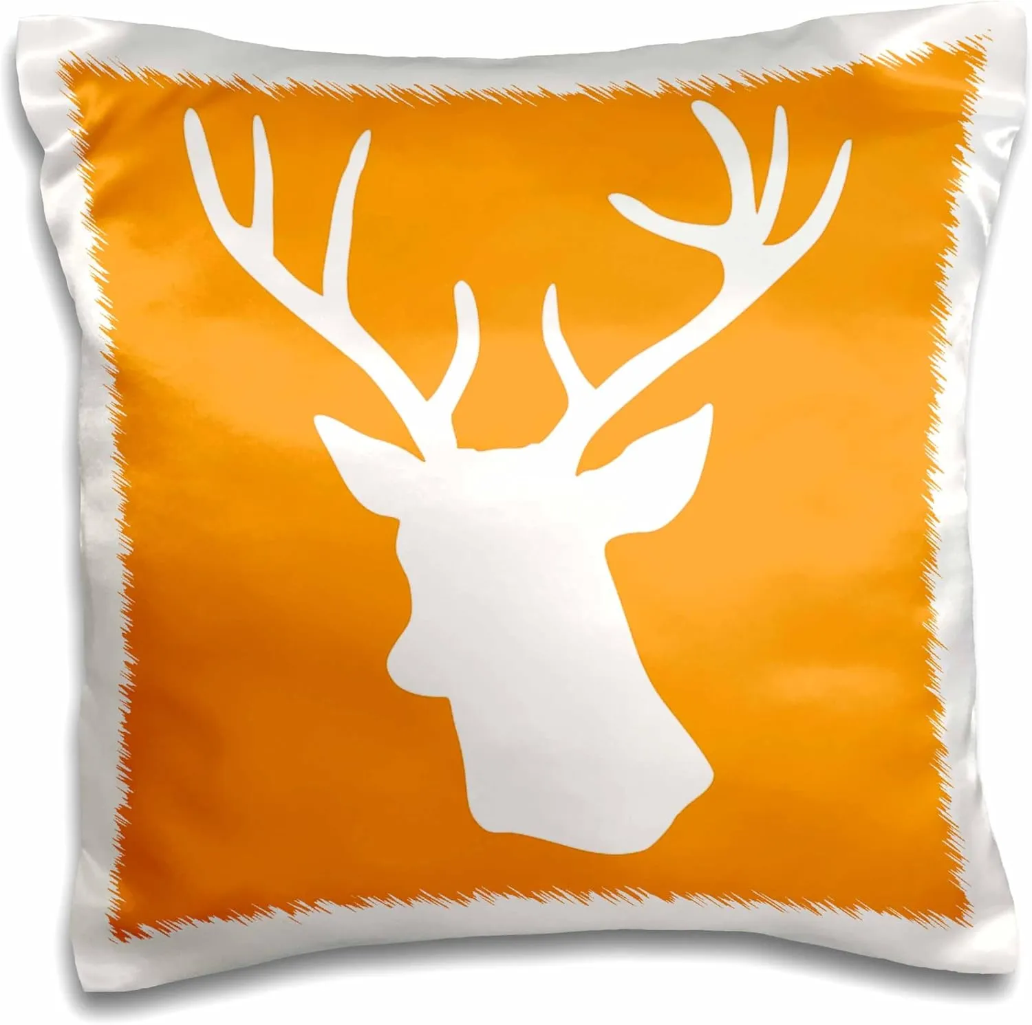 3dRose pc_179701_1 White Stag Head Silhouette on Orange Country Deer with Antlers Pillow Case, 16" x 16"