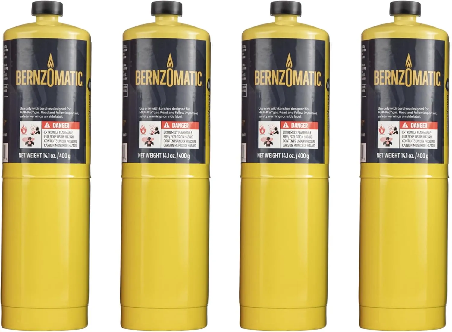 (4) 14.1 oz Bernzomatic Pre-Filled MAP-Pro Gas Torch Style Cylinder - Pack of 4