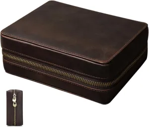 4 Vintage Leather Watch Case for Men Slots Organizer for Travel and Storage Stylish Watch Present Box and Cards