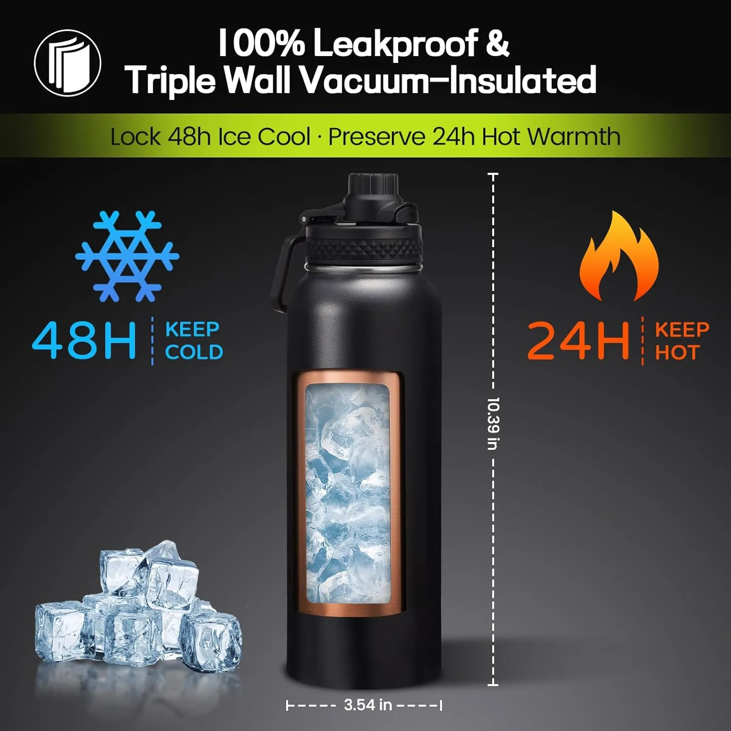 40 oz Insulated Water Bottle with Straw - 40oz Stainless Steel Water Bottles Keep Cold-48h & Hot-24h, Metal Canteen Thermo with Paracord Handle & Bottle Sleeve with Strap