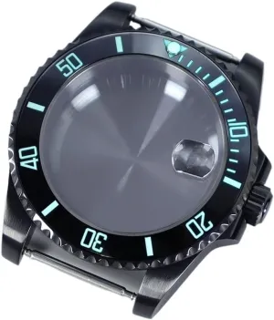 40mm Watch Black Case Ceramic C3 Bezel Sapphire Glass For Seiko Nh35 Nh36 Nh34 Nh38 For Eta 2824 For Miyota 8215 28 5mm Dial Submariner Watch case(Solid Bottom Cover 1,NH35 NH36 34 38)