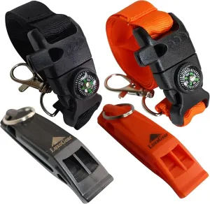 5-in-1 Tactical Keychain Lanyard for Hiking Fishing Hunting & Outdoor Emergencies | Multipurpose Survival Safety Tool with Compass, Emergency Whistle, Fire Starter (2 Pack Black/Orange)