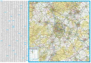 50 Miles around Birmingham 1228 x 871mm Wall Map