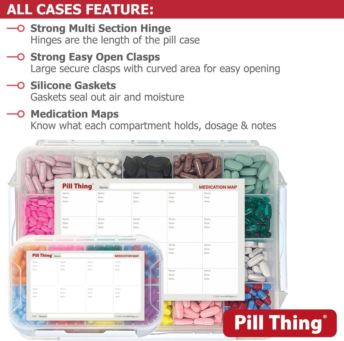 8 & 20 Compartment Large Pill Case with Airtight Seal - Silicone Gasket Waterproof Med Box with Medication Map (Combo Pack - 20 & 8 Compartment)