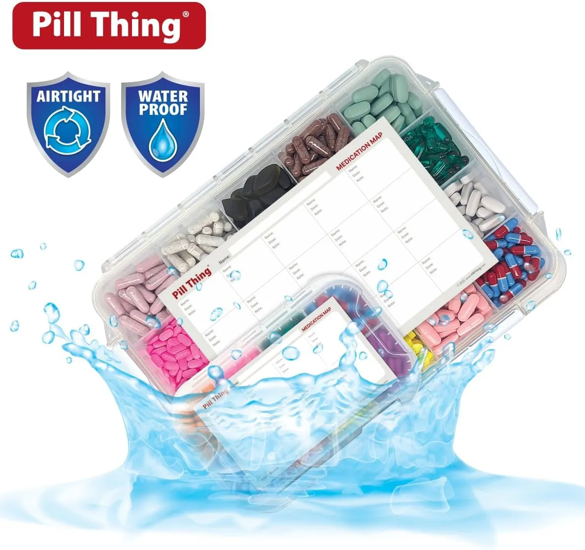 8 & 20 Compartment Large Pill Case with Airtight Seal - Silicone Gasket Waterproof Med Box with Medication Map (Combo Pack - 20 & 8 Compartment)