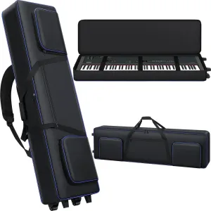 88 Key Keyboard Case Soft Padded with Wheels (53"x14.5"x7"), 88 Key Piano Keyboard Rolling Bag with Roller/Backpack-straps/Carrying Hanlde, Electric Keyboard Bag with 3 Pockets
