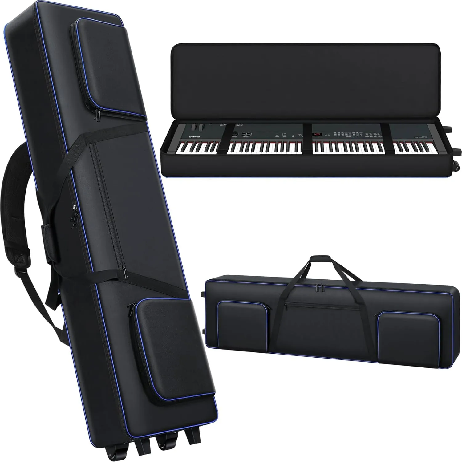 88 Key Keyboard Case Soft Padded with Wheels (53"x14.5"x7"), 88 Key Piano Keyboard Rolling Bag with Roller/Backpack-straps/Carrying Hanlde, Electric Keyboard Bag with 3 Pockets