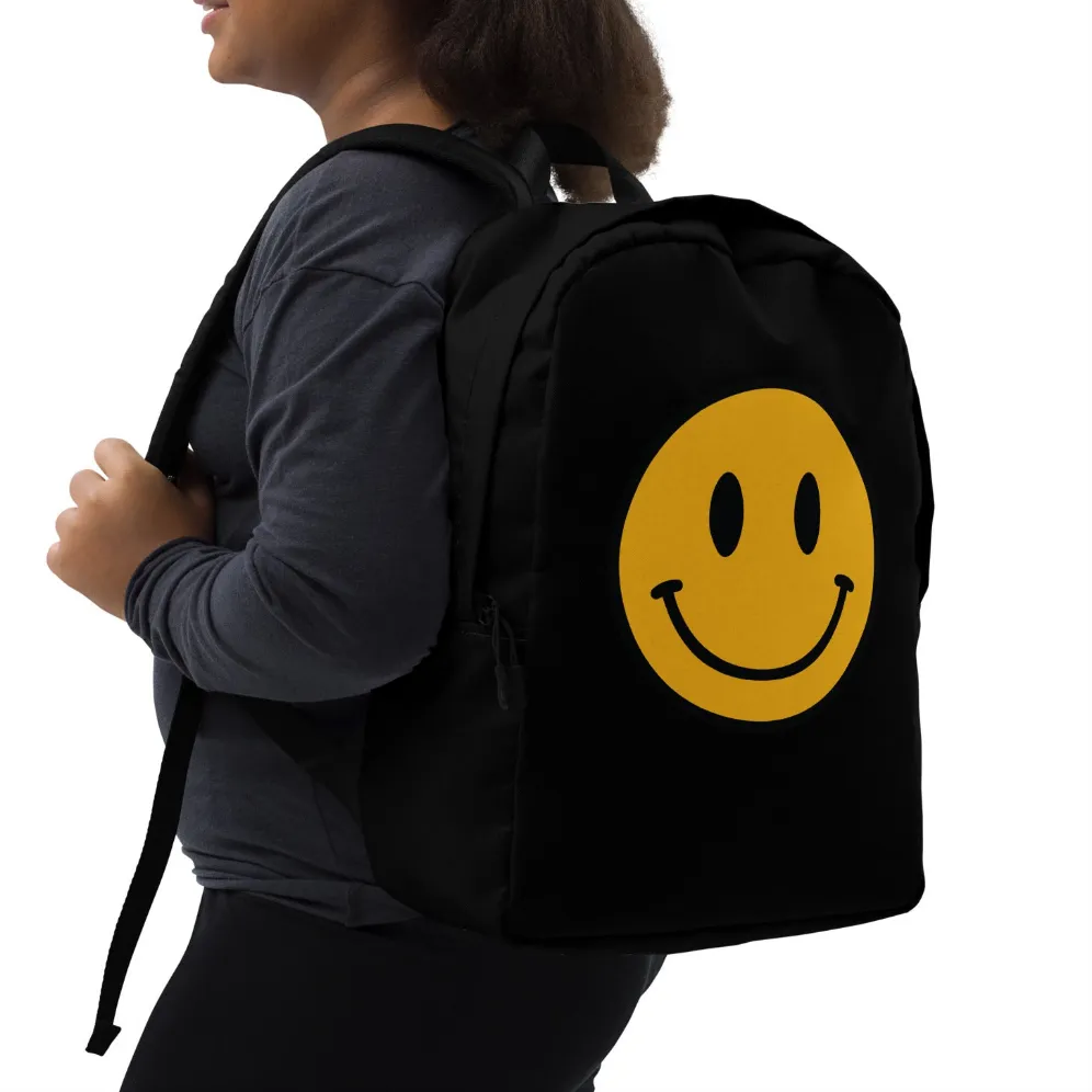 90s Happy Face Black Minimalist Backpack