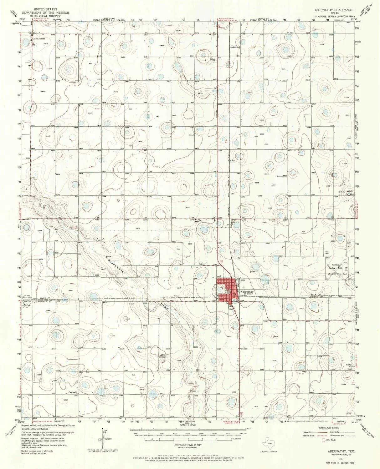 Abernathy TX topo map, 1:62500 Scale, 15 X 15 Minute, Historical, 1957, Updated 1971, 20.6 x 16.6 in