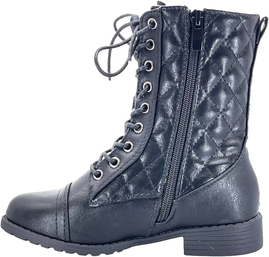 ABSOLEX Girl's Toddle/Little Kid/Big Kid Lace up Round Toe Low Heel Combat Boots