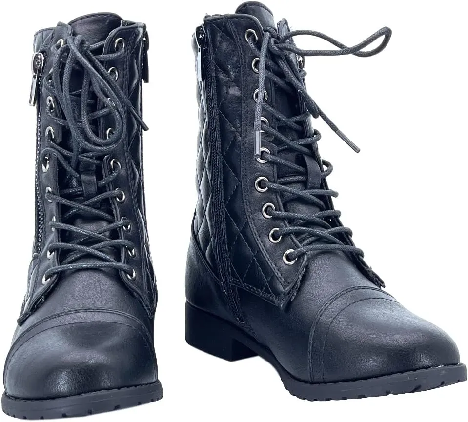 ABSOLEX Girl's Toddle/Little Kid/Big Kid Lace up Round Toe Low Heel Combat Boots
