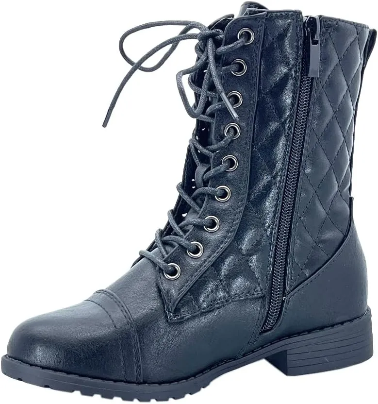 ABSOLEX Girl's Toddle/Little Kid/Big Kid Lace up Round Toe Low Heel Combat Boots