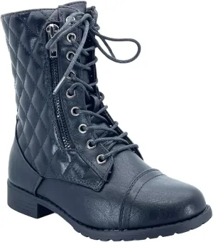 ABSOLEX Girl's Toddle/Little Kid/Big Kid Lace up Round Toe Low Heel Combat Boots