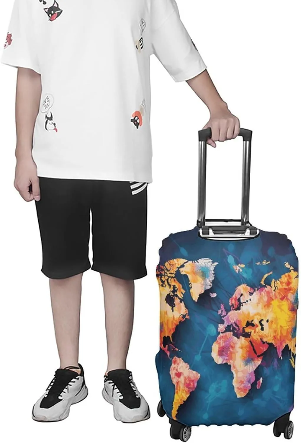 Abstract World Map Suitcase Covers Luggage Protector - Travel Elastic Baggage Case Protective, Washable Anti-scratch Large Suit Case Cover for Suitcases Fits 19-32 Inch Luggages XL