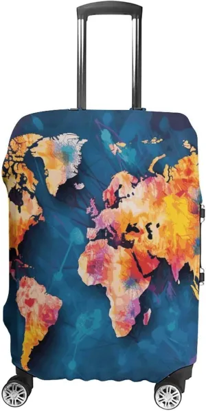 Abstract World Map Suitcase Covers Luggage Protector - Travel Elastic Baggage Case Protective, Washable Anti-scratch Large Suit Case Cover for Suitcases Fits 19-32 Inch Luggages XL