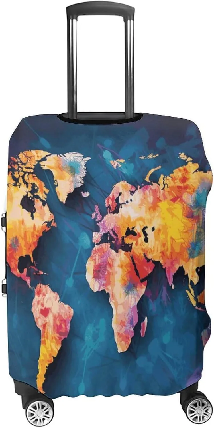 Abstract World Map Suitcase Covers Luggage Protector - Travel Elastic Baggage Case Protective, Washable Anti-scratch Large Suit Case Cover for Suitcases Fits 19-32 Inch Luggages XL