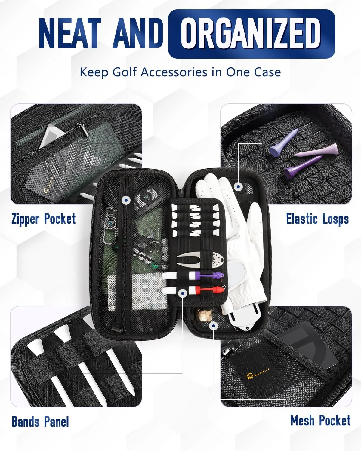 Active Carbon Fabric Odor - Absorbing Golf Glove Holder Case with Glove Shaper - Fits Golf Club Bag, Multifunctional Golf Organizer for Phone, Tees, Divot Tool, Golf Gifts for Men & Women
