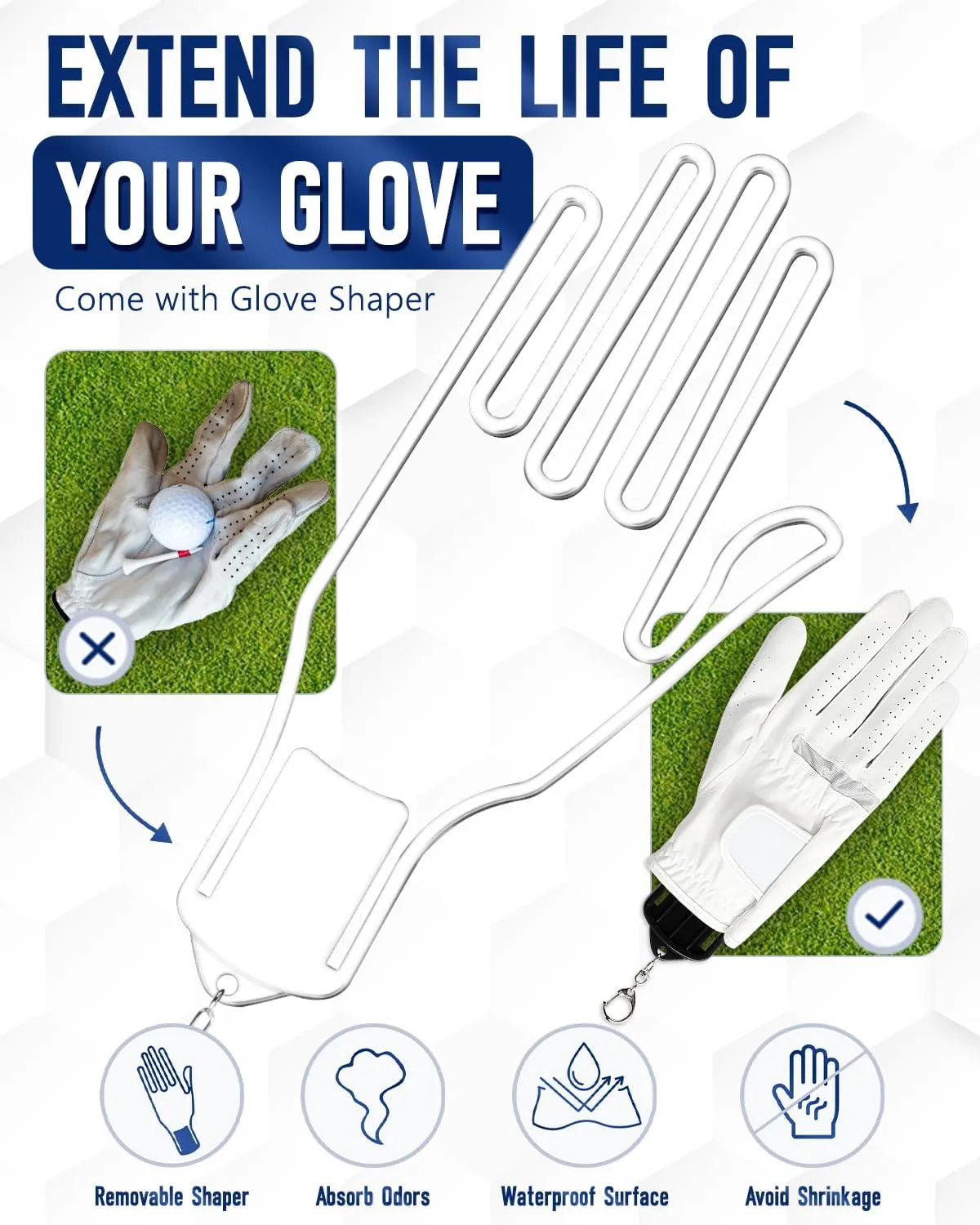 Active Carbon Fabric Odor - Absorbing Golf Glove Holder Case with Glove Shaper - Fits Golf Club Bag, Multifunctional Golf Organizer for Phone, Tees, Divot Tool, Golf Gifts for Men & Women