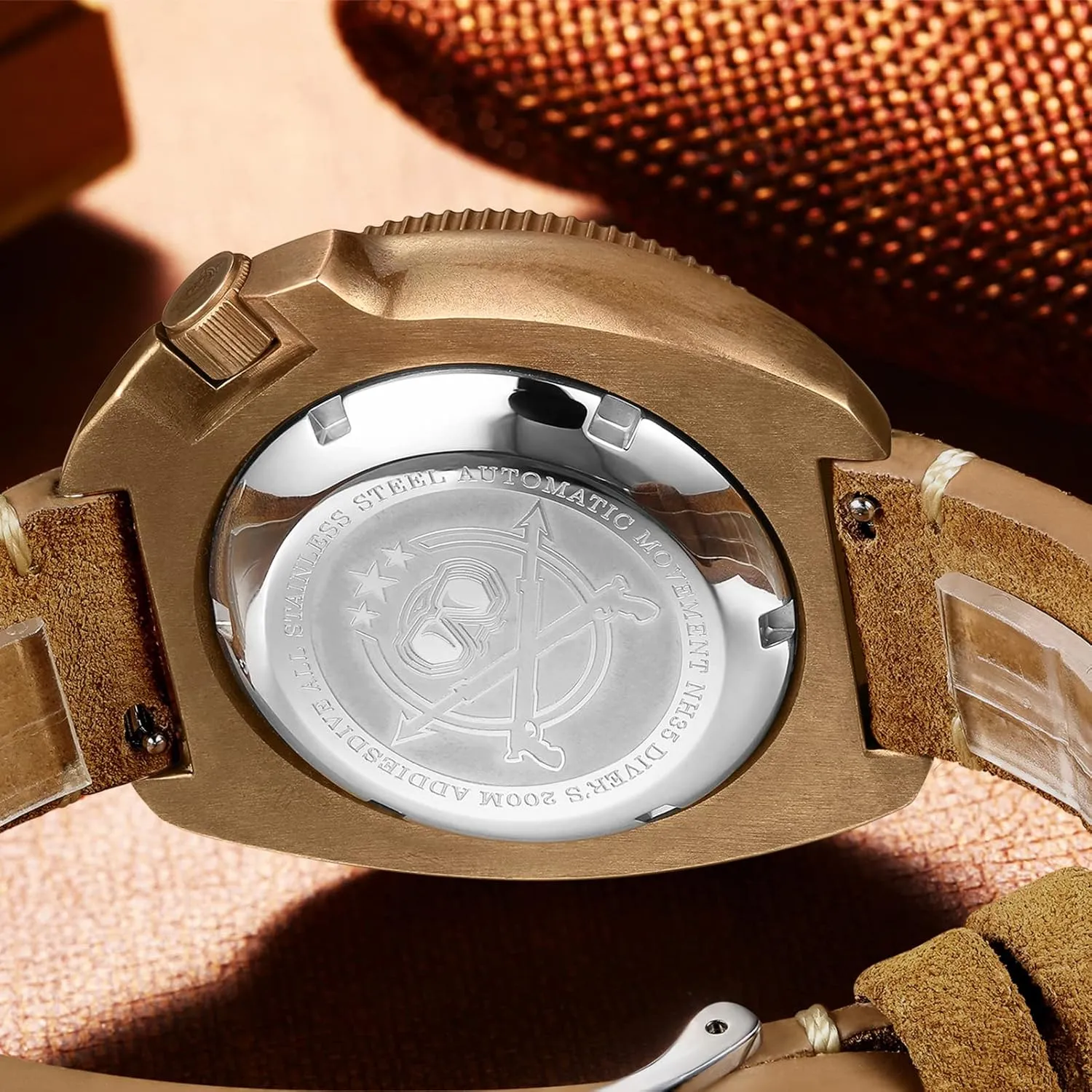 ADDIESDIVE Bronze Automatic Dive Watch Mens Wristwatch 200 M Waterproof Vintage Genuine Suede Leather Strap
